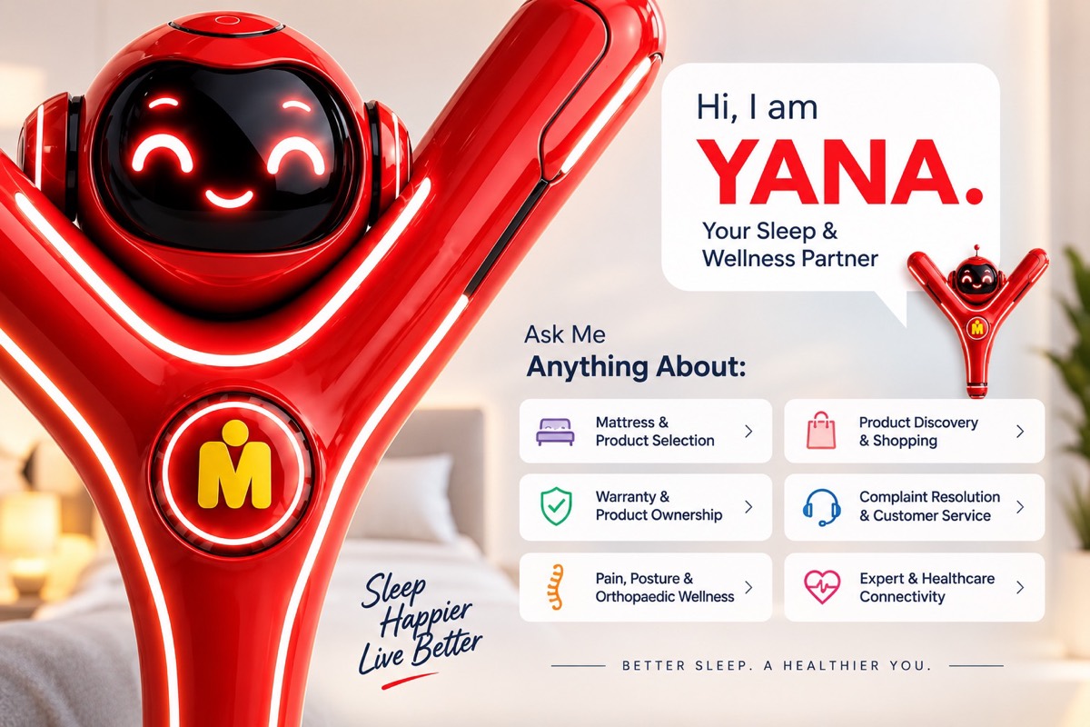 YANA, Master MoltyFoam’s AI sleep and wellness partner, with the topics it helps customers with